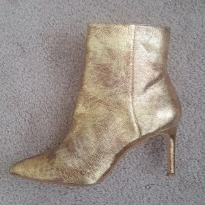 Zara Gold Leather Ankle Boots Booties Sz 39 USED